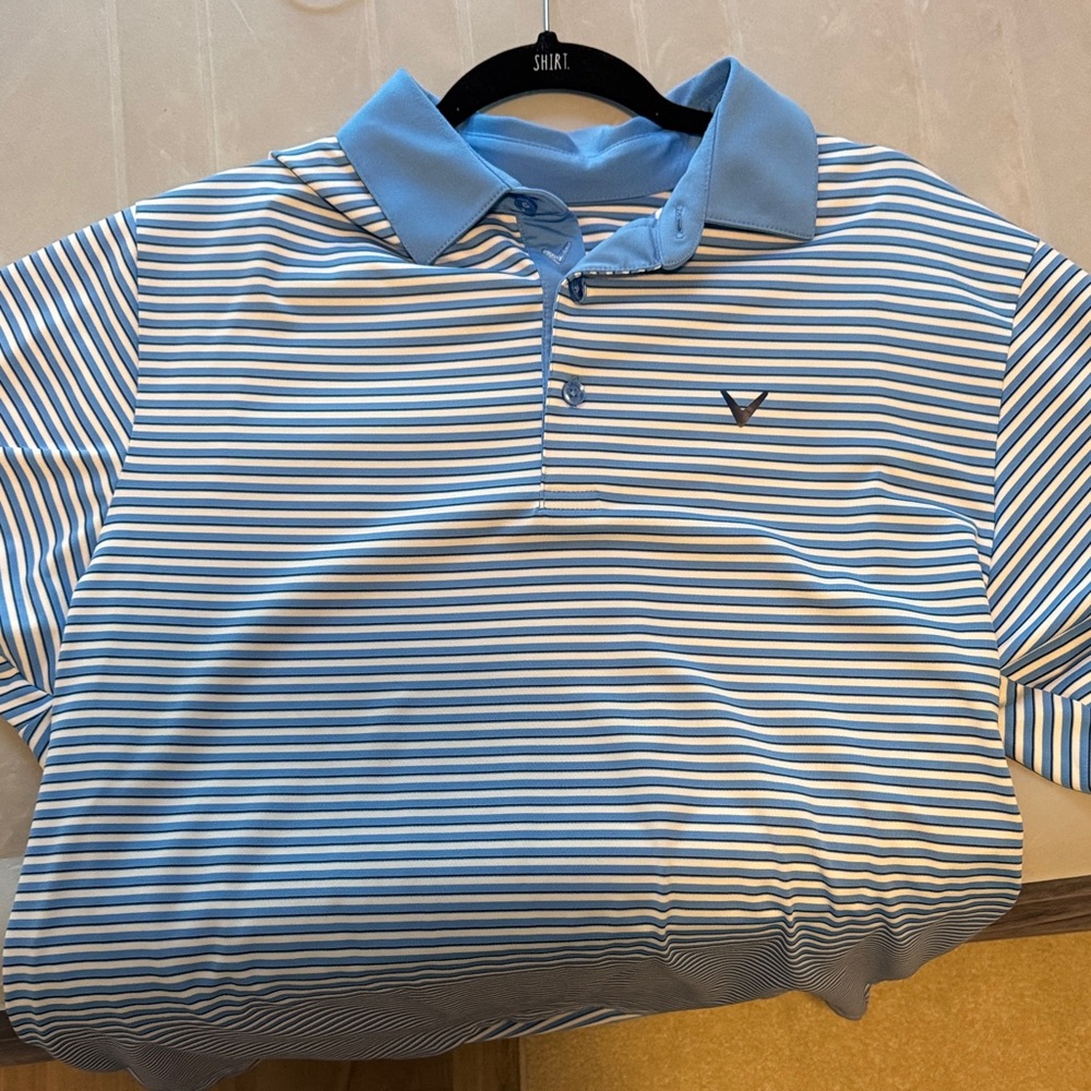 Callaway Light Blue and White Striped Polo Shirt